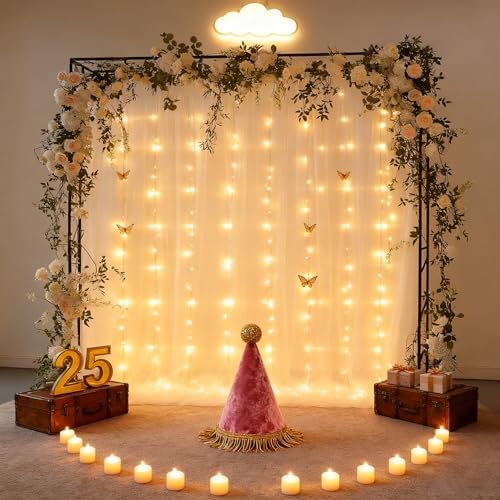 20x8ft White Tulle Backdrop Curtain with Lights String for Parites, Sheer Photo Backdrop Drapes with Lights for Wedding Ceremony Reception Bridal Shower Baby Shower Birthday Party - Image 7