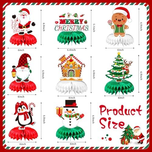 JULMELON 8 Pcs Christmas Table Decorations, 3D Xmas Honeycomb Centerpiece - Image 2