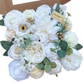 FACINOC White Rose Artificial Flowers Fake Flower Bulk with Stems Box Set by FACINOC