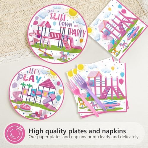 96Pcs Pink Purple Playground Birthday Party Supplies, Serves 24 - Image 3
