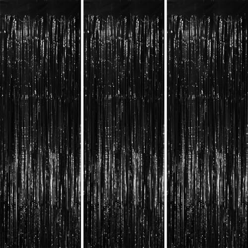 Voircoloria Black Foil Fringe Backdrop Curtains, 3.3x8.2ft, 3 Pack by Voircoloria