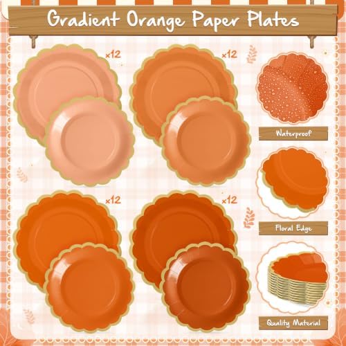 Mimorou 338 Pcs Fall Orange Plates and Napkins Party Supplies Serve 48 - Image 2