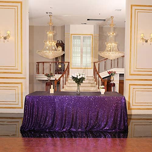Eternal Beauty Purple 90x132 Inch Mardi Gras Sequin Tablecloth - Image 4