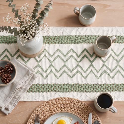 Artoid Mode Sage Green Stripe Diamond Woven Table Runner 12x48 Inch - Image 3