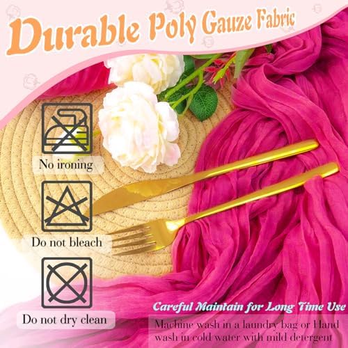 Hot Pink Cheesecloth Table Runner 2 Pack 35" Boho Gauze Table Runner 120 inches Long Runner Rustic Sheer Fabric Bulk for Baby Shower Wedding Bridal Birthday Party Table Decorations - Image 6