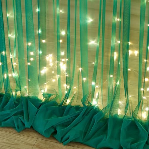 10ft x 8ft Hunter Green Tulle Photo Backdrop Curtain with Lights String for Christmas Party Sheer Curtain Backdrop Drapes for Birthday Party Holiday Wedding Photo Booth Background Room Decorations - Image 7