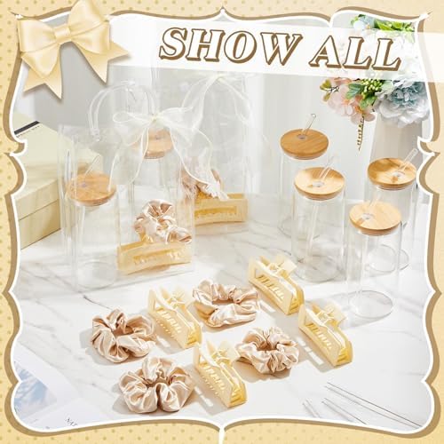 SiliFine 25 Pcs/6 Set Champagne Birthday Gifts for Girls Party Supplies, 6 Glass Cups, 6 Hair Bands, 6 Hair Clip, 6 Tote Bags, 1 Ribbon for Women Sisters Daughter Spa Sleepover Slumber Party Favor - Image 4