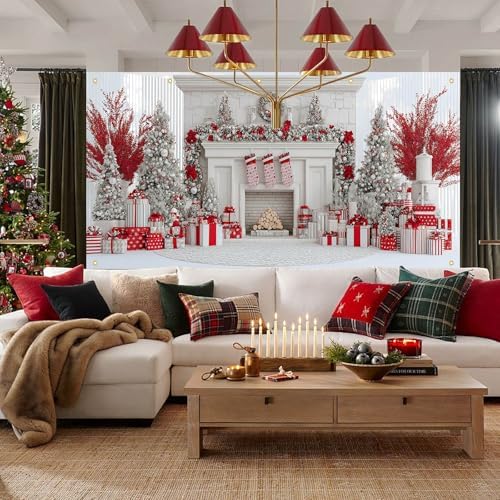 HOMETITUTE Christmas Fireplace Garage Door Cover Banner 13x6ft Fabric - Image 2