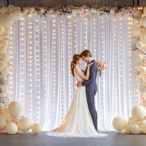 20 x 10ft White Backdrop Curtains with Lights String for Party - Image 3