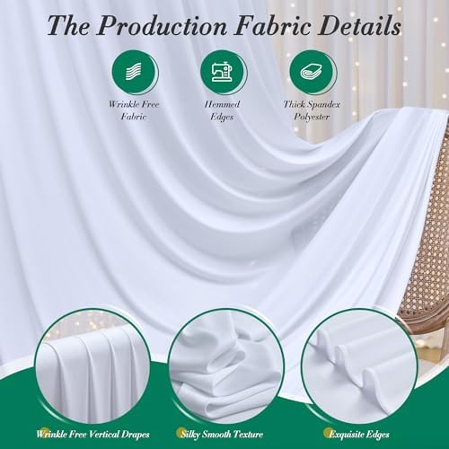 10 ft x 10 ft Wrinkle Free White Backdrop Curtains for Wedding Parties, Polyester Photography Backdrop Drapes for Birthday Parties Stage Backdrop Stand, 2 Panels 5x10FT Background Curtains - Image 3