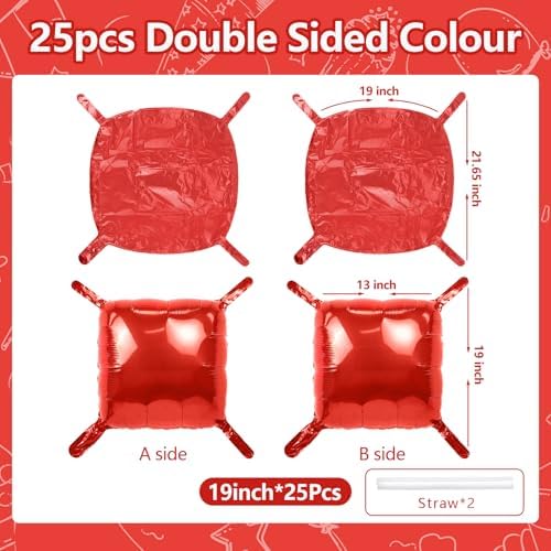 NISOCY 25PCS Metallic Red Square Foil Balloons Wall Backdrop - Image 2