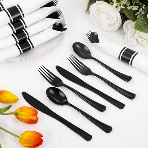 Supernal 120pack Pre Rolled Black Plastic Silverware Set Disposable - Image 4