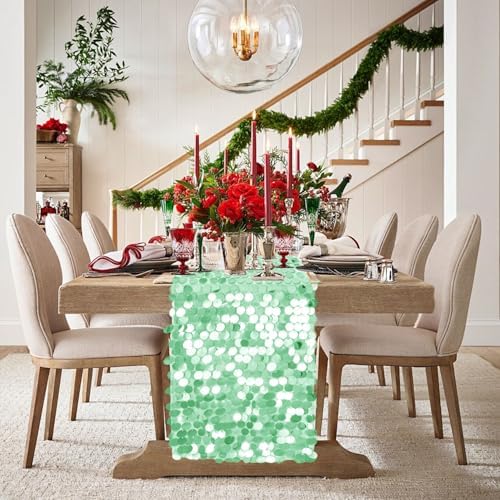 VHH Sequin Table Runner 12 x 108 inches Mint Green Table Runner, Glitter Runner for Party Wedding Birthday, Party Spring Easter Rustic, Birthday Supplies Decorations (3 Pack). - Image 2