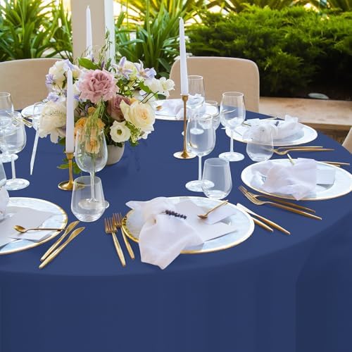 16 Pack Navy Blue Plastic Tablecloth for Round Tables, Premium Decorative Navy Blue Disposable Table Cloths for Parties, Navy Round Party Table Cover for Birthday Wedding Banquet Event, 84 Inch - Image 4