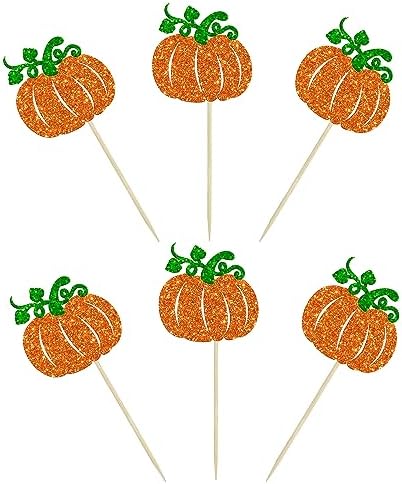 24Pcs Pumpkin Cupcake Toppers Glitter Fall Theme Cupcake Picks Pumpkin Themed Baby Shower Birthday Thanksgiving Halloween Party Cake Decorations Supplies Orange - Image 3