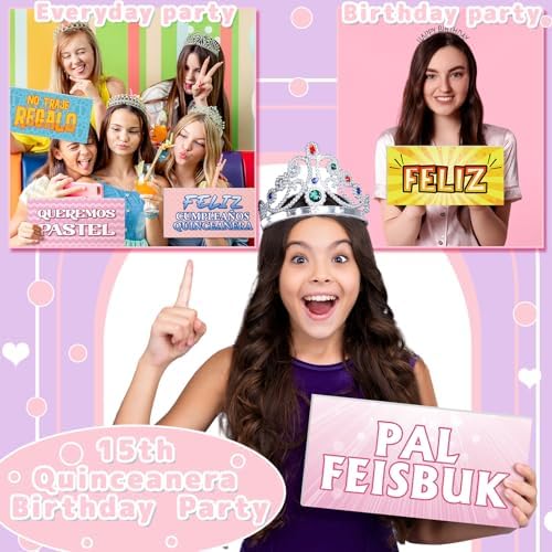 Beeveer 24 Spanish Quinceanera Photo Booth Props, Double Sided PVC Signs - Image 4