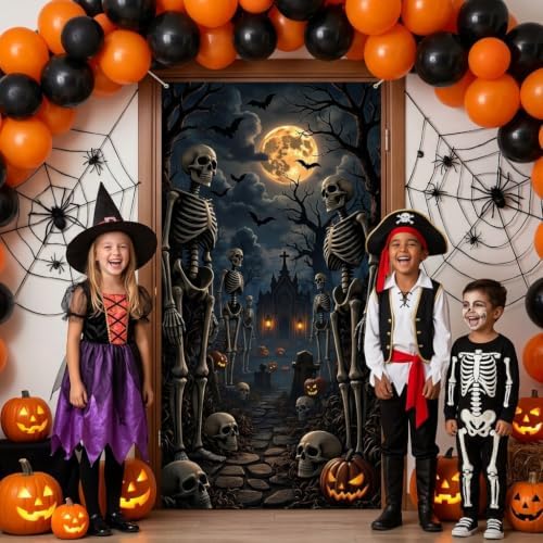 Halloween Skeleton Door Banner, Spooky Graveyard Backdrop for Front Porch - Image 6