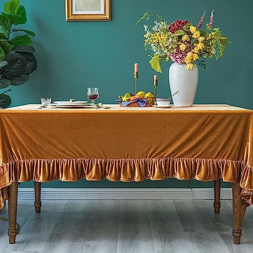 GLORY SEASON Velvet Tablecloth Luxurious Solid Rectangle Table Cloth,Oblong Retro Farmhouse Ruffle Tablecloths Washable Table Cover for Party Wedding Baby Shower Kitchen Dinning Tabletop Decoration - Image 4