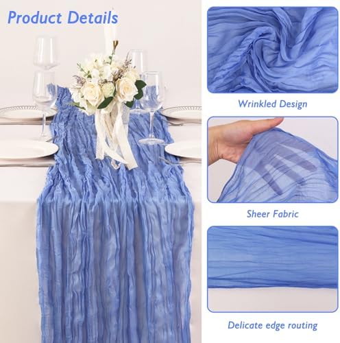 1 Pack Blue Cheesecloth Table Runner 120 Inch Boho Wedding Decor - Image 3