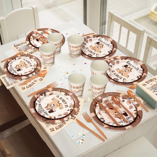 Yungyan 252 Pcs A Baby Is Brewing Baby Shower Party Tableware Set Included Plates Napkins Cups Forks Knives Cutlery for Party Decorations Supplies 36 Guests - Image 5