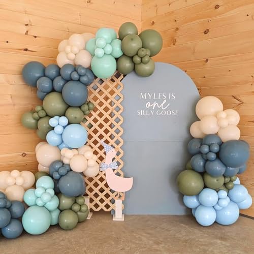Dusty Blue Sage Green Balloon Arch Kit, 140Pcs Fog Blue and Light Blue Green Sand White Balloons Different Size with Heart Foil Balloon for Baby Shower Bridal Anniversary Birthday Party Decorations - Image 2