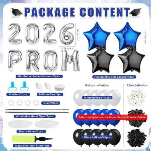 2 Sets Graduation Balloon Column Stand Kit with Balloons Prom Send off 2026 Grad Prom Themed Decor Black Blue White Balloon Tower Stand for Floor Grad School & College Celebration Party Supplies - Image 4