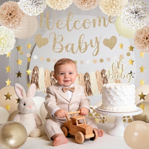 Amandir Neutral Baby Shower Decorations Welcome Baby Banner - Image 5
