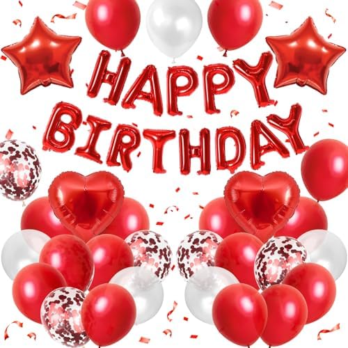 Red Birthday Decorations for Women Red and White Birthday Balloon by BTZO