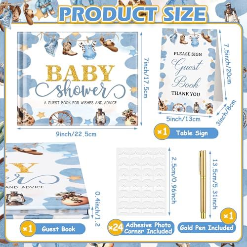Fuyoooo 27 Pcs Western Cowboy Baby Shower Guest Book with Sonogram Page - Image 3