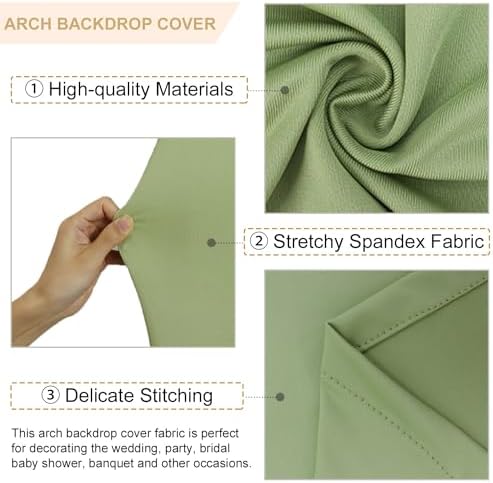 FANPROMS Arch Cover Set of 3 Sage Green Arch Cover Spandex Arch Backdrop Cover Chiara Round Top Arched Covers Backdrop Fabric for Wedding 5FT 6FT 7FT Party Arches Covers for Birthday Baby Shower - Image 3