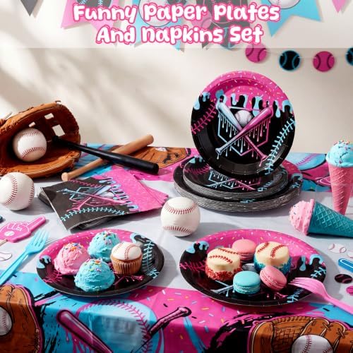 Hushee 96 Pcs Baseball Ice Cream Drip Plates Napkin Party Decoration, Black - Image 3