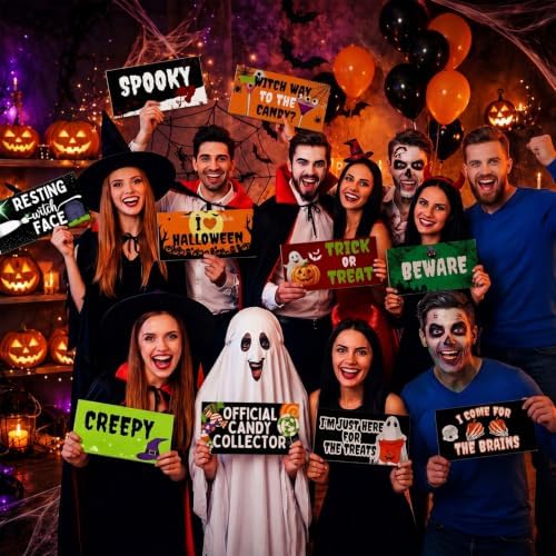 Beeveer 24 Designs Halloween Photo Booth Props Double Sided PVC Selfie Sign - Image 4