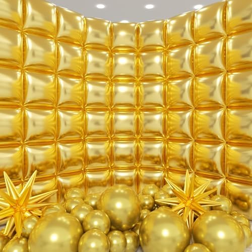 50pcs Metallic Gold Square Foil Balloons Wall Backdrop with 79pcs Metallic Gold Balloon Garland Arch Kit, Double Sided Balloon Tunnel for Anniversary Graduation Birthday New Year Decorations by Unknown