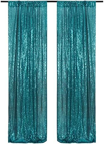 Poise3EHome 2ft x 8ft Teal Sequin Backdrop Curtains 2 Panels for Photography Party Decoration, Teal by Poise3EHome