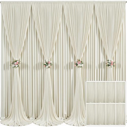 8 Panels Beige Backdrop Curtain for Wedding Parties Wrinkle Free Beige Photo Curtains Backdrop Drapes Fabric Decoration for Baby Shower Photography 40ft(W) x 10ft(H) by Tao-GePartyDecorations