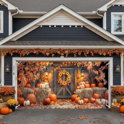 8X6 ft Fall Thanksgiving Garage Door Cover Decorative Pumpkin Banner - Image 6