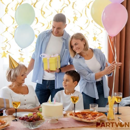 Gold Hanging Swirl Decorations - 30 Pack Metallic Ceiling Swirls with Foil Stars, Plastic Streamers for Graduation, Wedding, Birthday, Easter, New Year's Eve Party Supplies - Image 6