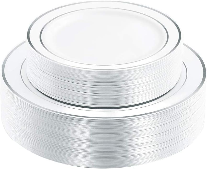 I00000 60 Pcs Silver Plastic Plates, Premium Silver Disposable Plates by I00000
