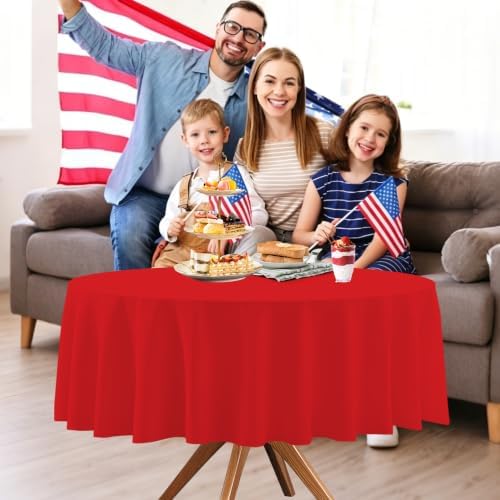3 Pack Red White and Blue Round Plastic Tablecloth - Image 7