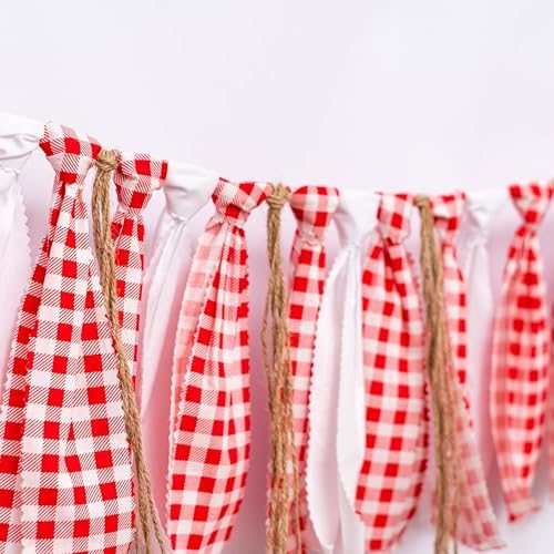 Red White Gingham Fabric Garland Banner BBQ Picnic Pizza Banner - Image 7