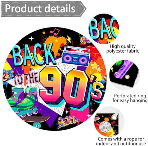 90s Photo Background 9x6 FT Polyester 80s Theme Backdrop Back to The 90s Banner 1990s Party Decorations Kids Adults Portrait Photography Props for Birthday Party Anniversary Event Supplies - Image 5