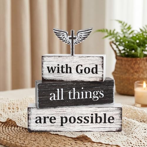 4 Pcs Christian Wooden Tiered Tray Decor, Bible Table Decorations Gifts - Image 3