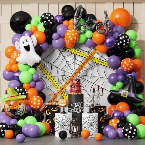 154Pcs Halloween Balloon Arch Garland Kit, Pumpkin Ghost Boo Foil Balloons by UAEYW