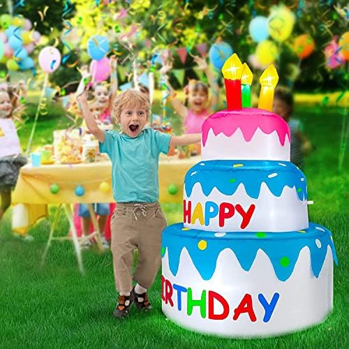 4 Ft Inflatable Happy Birthday Cake Decorations Outdoor Lighted Blow Up Holiday Birthday Party Decor with Candles 6 LED Lights for Indoor Home Celebration Garden Lawn Yard Prop Sign - Image 3