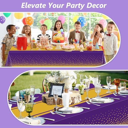 LANLISA Purple and Gold Tablecloth Graduation Decorations 2025 6 Pack, Disposable Plastic Table Cloths for Birthday Masquerade Retirement Party Decor - Image 6