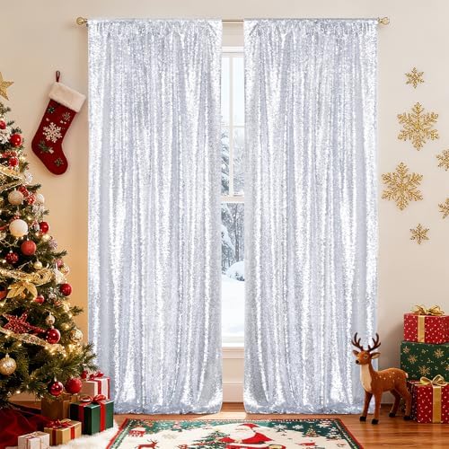 Poise3EHome Sequin Backdrop, 2 Pcs Silver 2ftx8ft Curtains for Party, Wedding, Event, Photography - Image 3