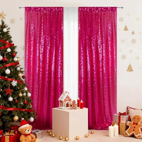 PartyDelight Hot Pink Sequin Backdrop Curtains 2x8ft 2 Panels - Image 5
