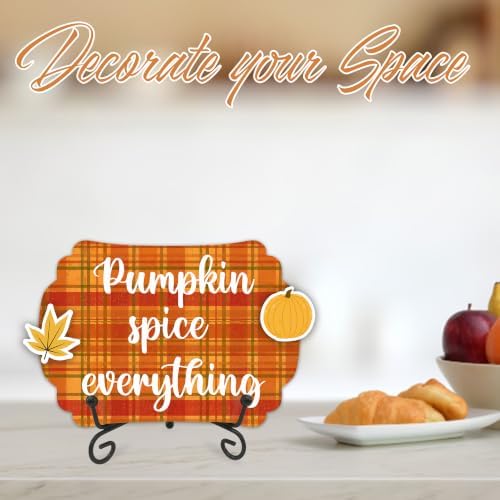Fall Table Sign 5x7 Inch Autumn Decor, Rustic Party Centerpiece with Metal Stand & 2 DIY Stickable Wood Decor, Pumpkin Spice Everything Thanksgiving Table Decoration for Home & Party Display - B05 - Image 3