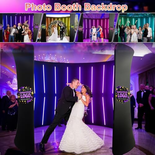 360 Photobooth Backdrop Photo Booth Enclosure Wall Backdrops Customized Logo 8FT Video Selfie Rotating Background with 28 PCS LED Light Stand for Rental Wedding Party - Image 4