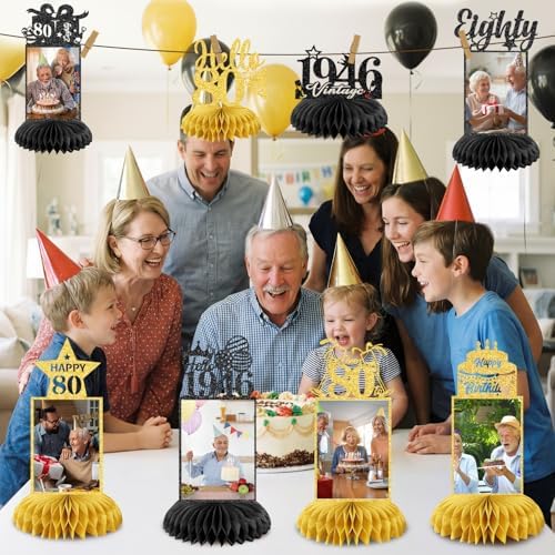 8 Pcs 80th Birthday Decoration for Women 1946 Table Honeycomb Decor - Image 3